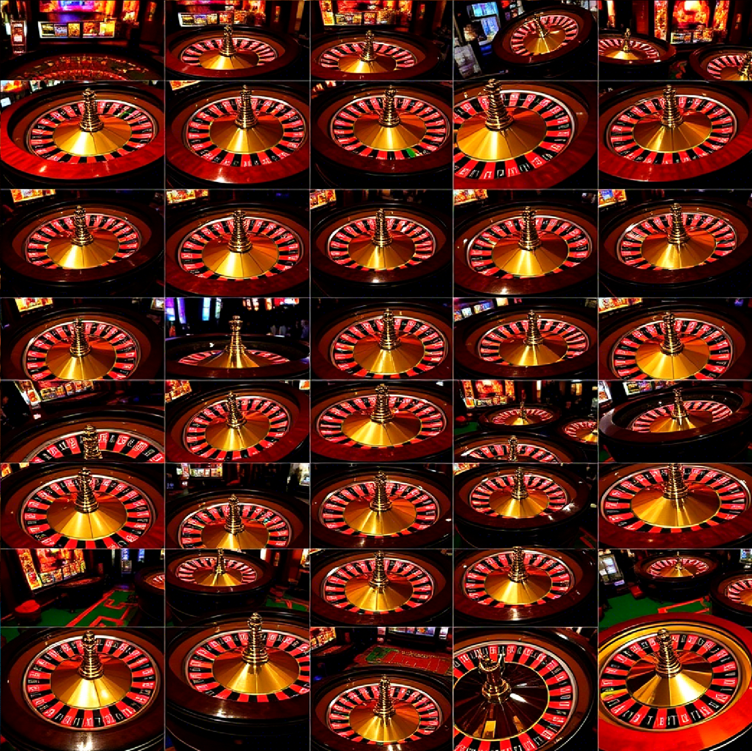 A collage of popular casino games including slot machines, roulette wheels, and card games, showcasing the variety of games available on rollgooduk.com