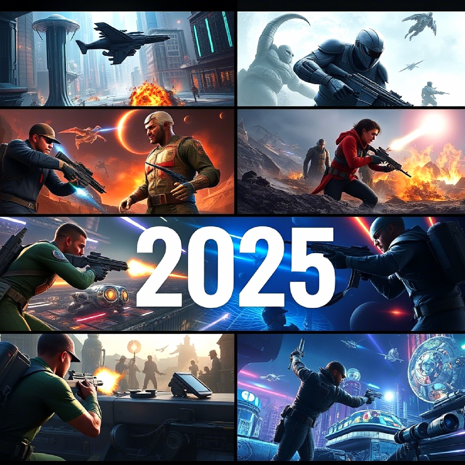 A collage of screenshots from the top 5 online games of 2025, showcasing their graphics and gameplay elements